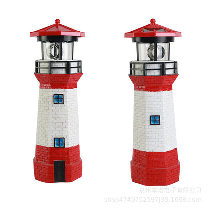 Outdoor Solar Resin Rotating Lighthouse Courtyard Landscape Decorative Lamp Lawn Garden Ornament American Style Lighthouse