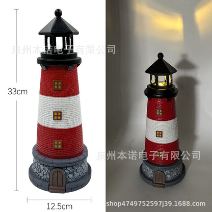 Outdoor Solar Resin Rotating Lighthouse Courtyard Landscape Decorative Lamp Lawn Garden Ornament American Style Lighthouse
