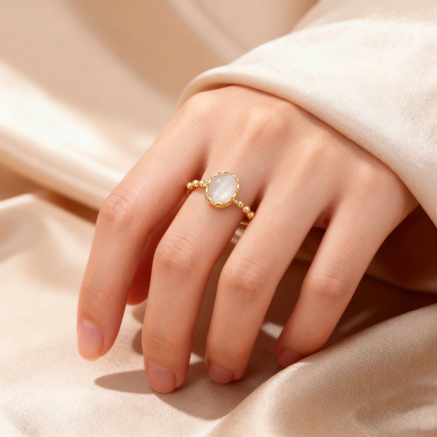 Oval Cat Eye Stone Geometric Ring