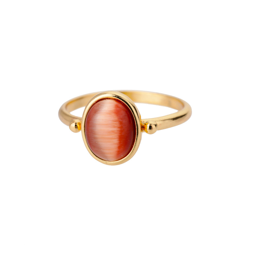 Oval Cat Eye Stone Geometric Ring