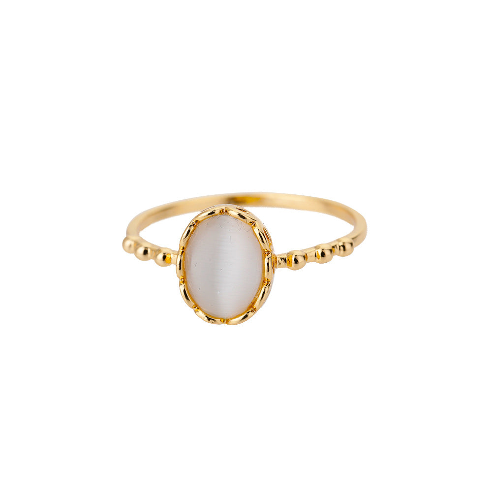 Oval Cat Eye Stone Geometric Ring
