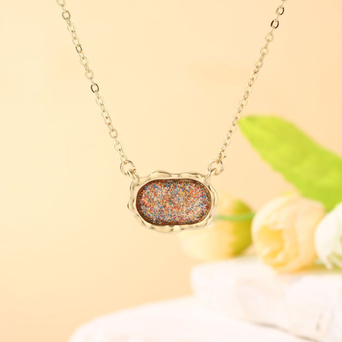 Oval Crystal Cluster Necklace