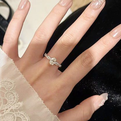 Oval Diamond Engagement Ring in Sterling Silver