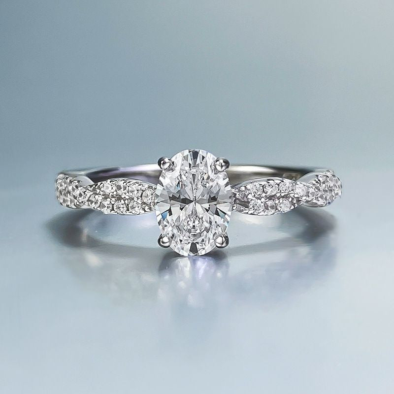 Oval Diamond Engagement Ring in Sterling Silver