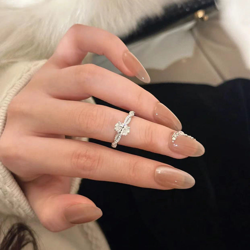 Oval Diamond Engagement Ring in Sterling Silver