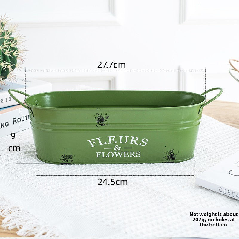 Oval Double-Handle Horseshoe Print Iron Flowerpot