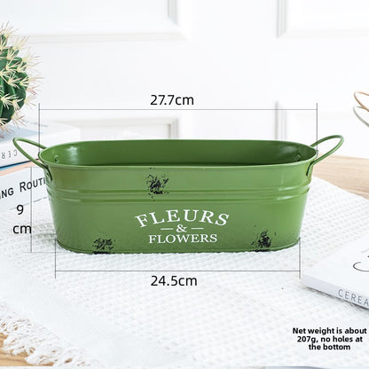 Oval Double-Handle Horseshoe Print Iron Flowerpot
