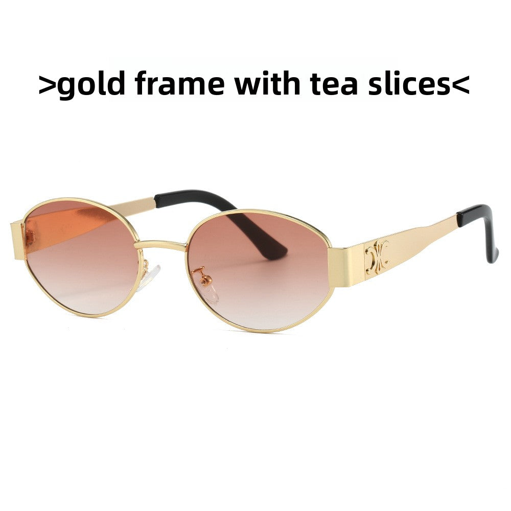 Oval Frame Metal Fashion Sunglasses with UV Protection