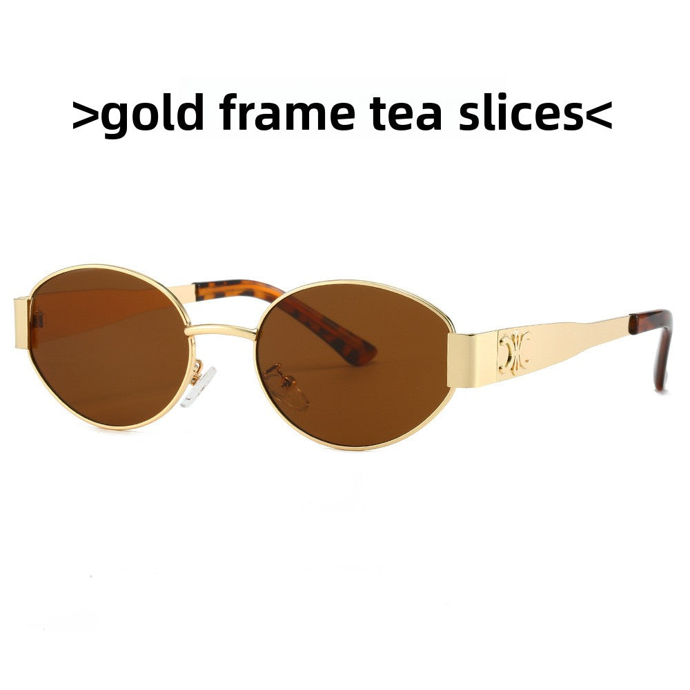 Oval Frame Metal Fashion Sunglasses with UV Protection