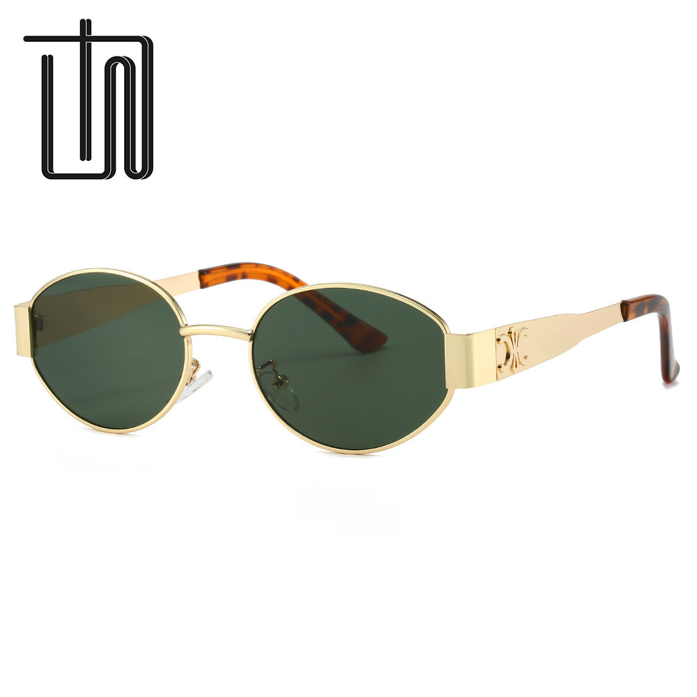 Oval Frame Metal Fashion Sunglasses with UV Protection