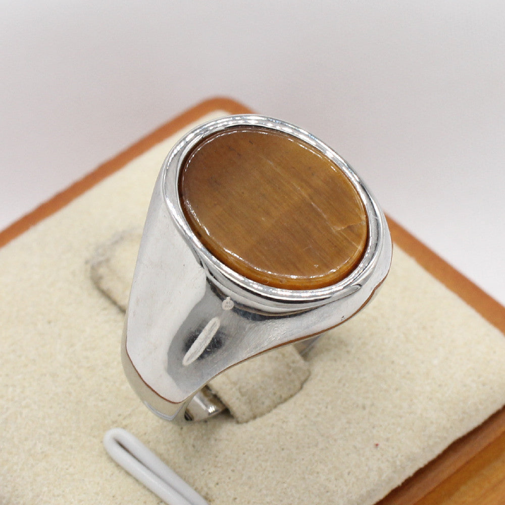 Oval Gem Titanium Steel Ring