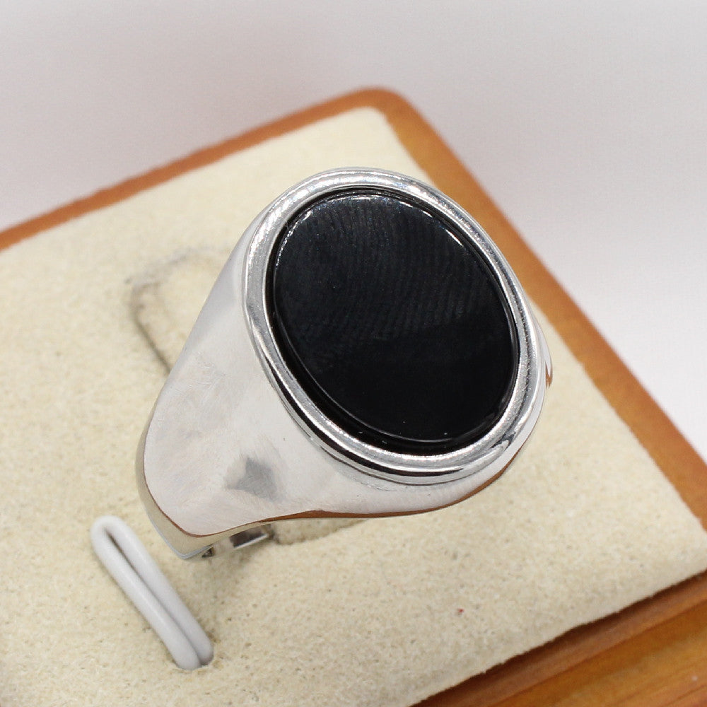 Oval Gem Titanium Steel Ring