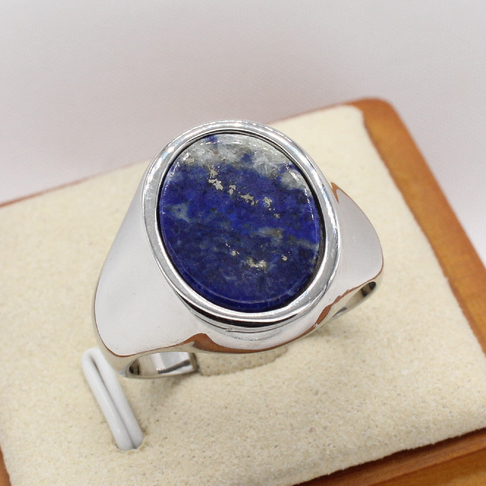 Oval Gem Titanium Steel Ring