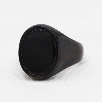 Oval Gem Titanium Steel Ring