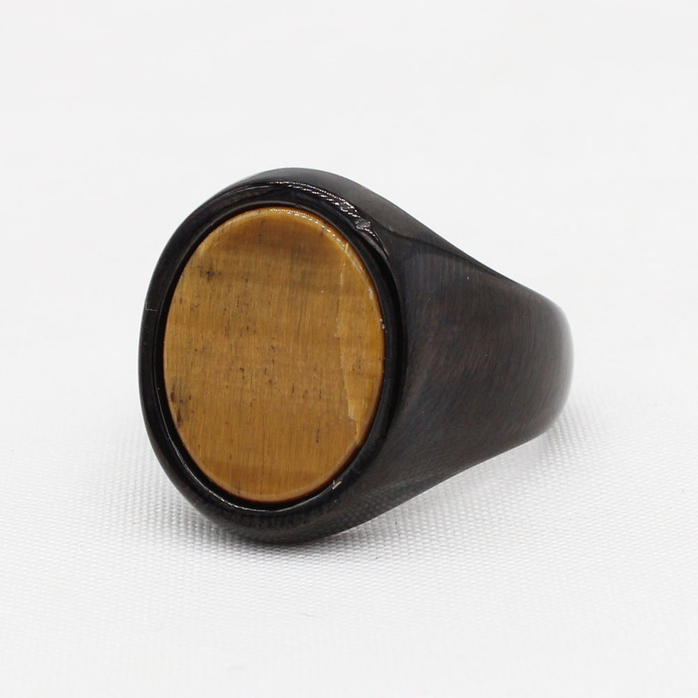Oval Gem Titanium Steel Ring