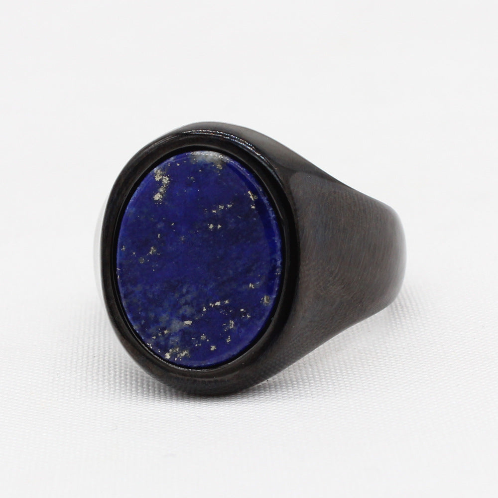 Oval Gem Titanium Steel Ring