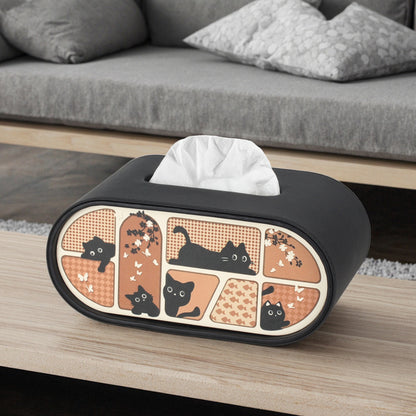 Oval Leather Tissue Storage Box with Remote Control Holder