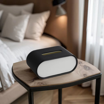 Oval Leather Tissue Storage Box with Remote Control Holder