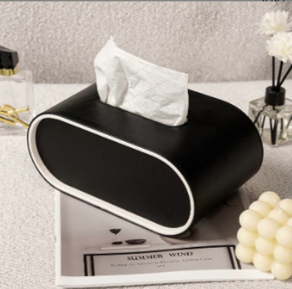 Oval Leather Tissue Storage Box with Remote Control Holder