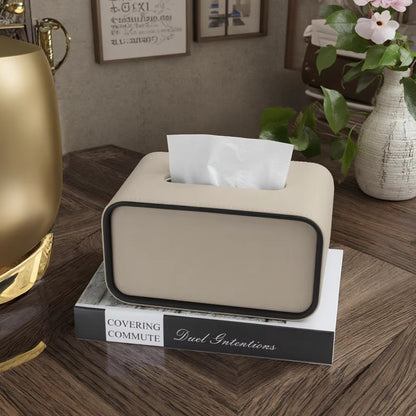 Oval Leather Tissue Storage Box with Remote Control Holder