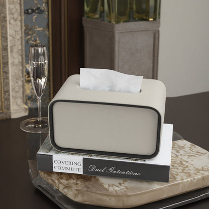 Oval Leather Tissue Storage Box with Remote Control Holder