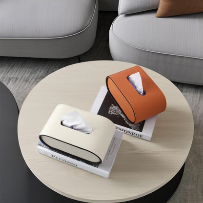 Oval Leather Tissue Storage Box with Remote Control Holder