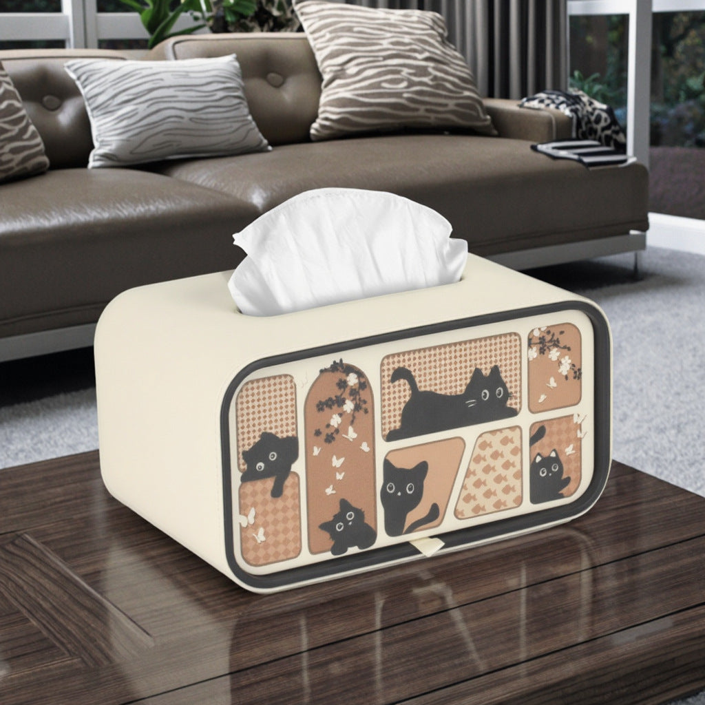 Oval Leather Tissue Storage Box with Remote Control Holder