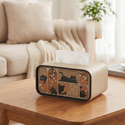 Oval Leather Tissue Storage Box with Remote Control Holder