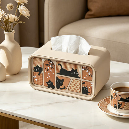 Oval Leather Tissue Storage Box with Remote Control Holder