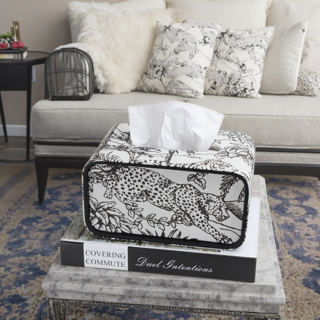 Oval Leather Tissue Storage Box with Remote Control Holder