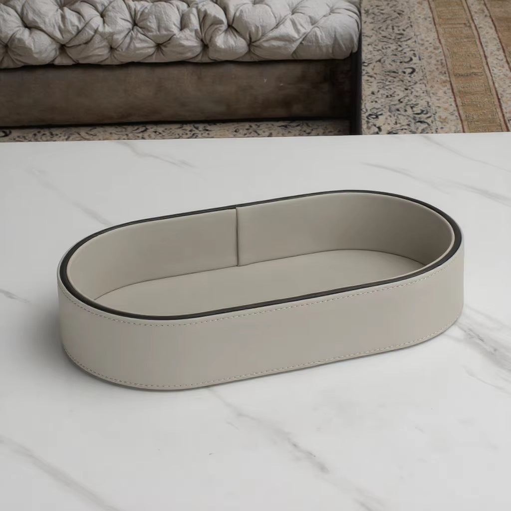Oval Leather Tissue Storage Box with Remote Control Holder