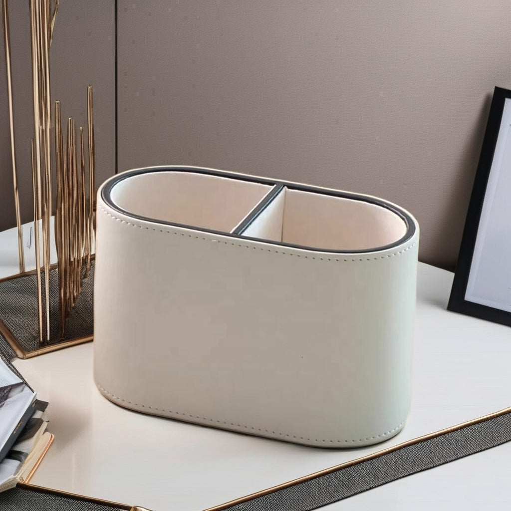 Oval Leather Tissue Storage Box with Remote Control Holder