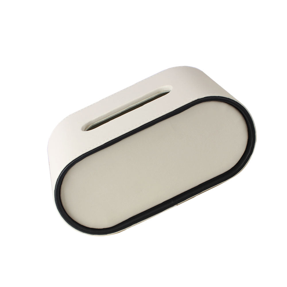 Oval Leather Tissue Storage Box with Remote Control Holder