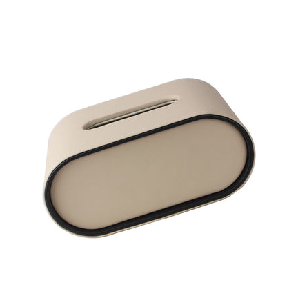 Oval Leather Tissue Storage Box with Remote Control Holder