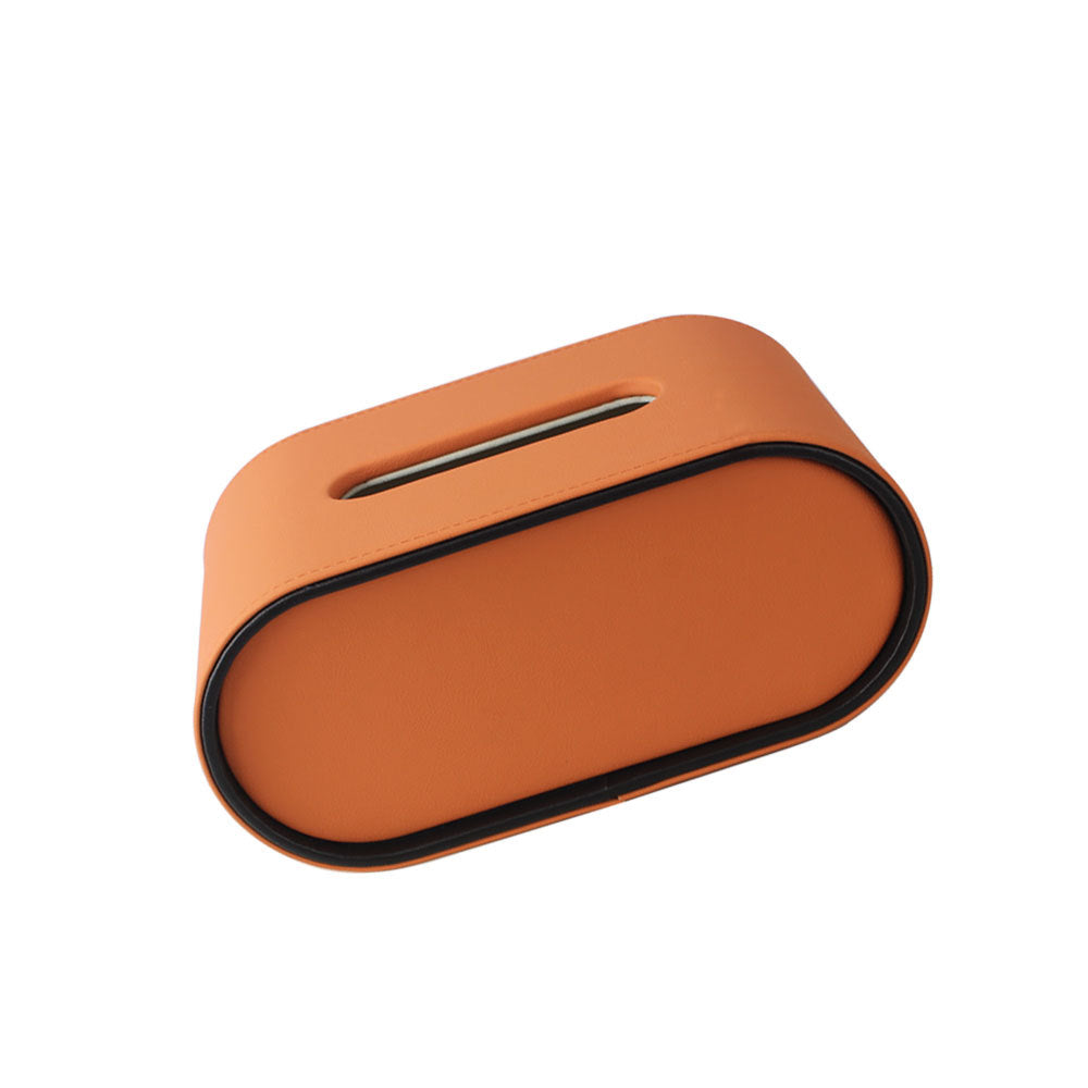 Oval Leather Tissue Storage Box with Remote Control Holder