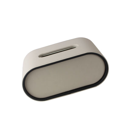Oval Leather Tissue Storage Box with Remote Control Holder