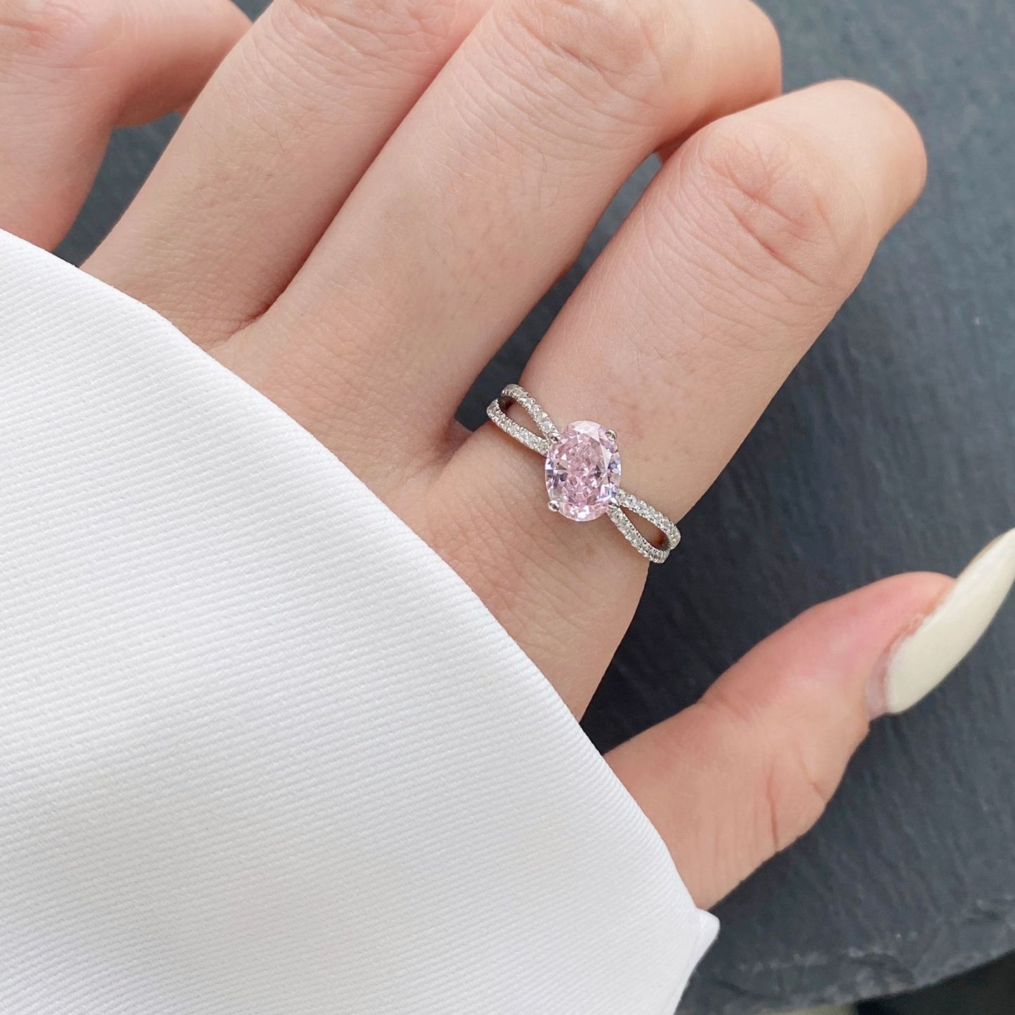 Oval Pink Zircon Sterling Silver Ring