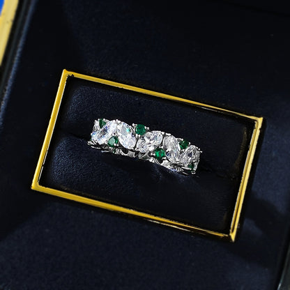 Oval Row Diamond Ring in Sterling Silver