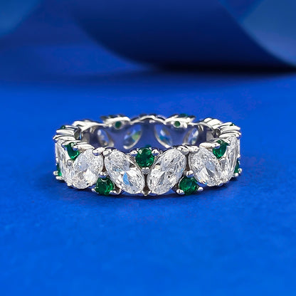 Oval Row Diamond Ring in Sterling Silver