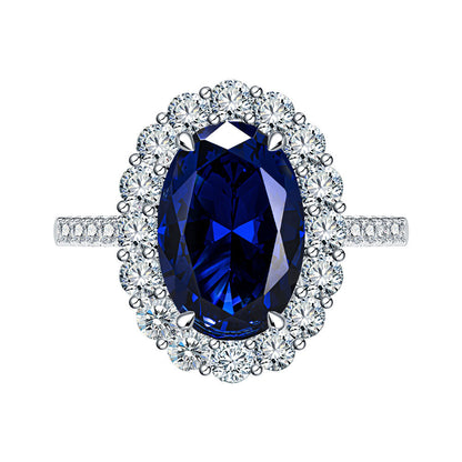 Oval Synthetic Sapphire 925 Sterling Silver Geometric Ring