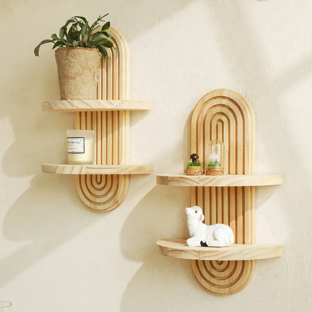 Oval Threaded Solid Wood Wall Storage Rack