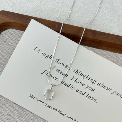 Oval White Agate Sterling Silver Necklace