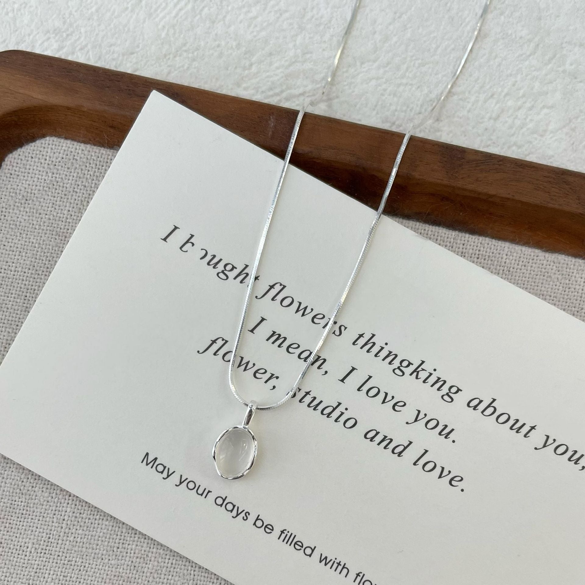 Oval White Agate Sterling Silver Necklace