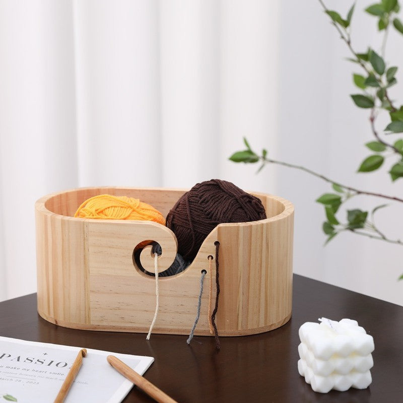 Oval Wooden Yarn Storage Bowl