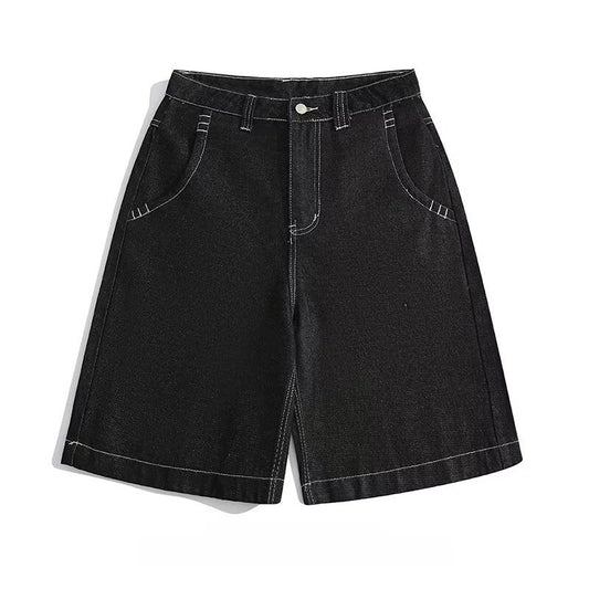 Over-the-knee Embroidered Denim Shorts