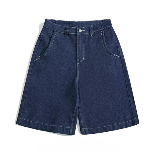 Over-the-knee Embroidered Denim Shorts