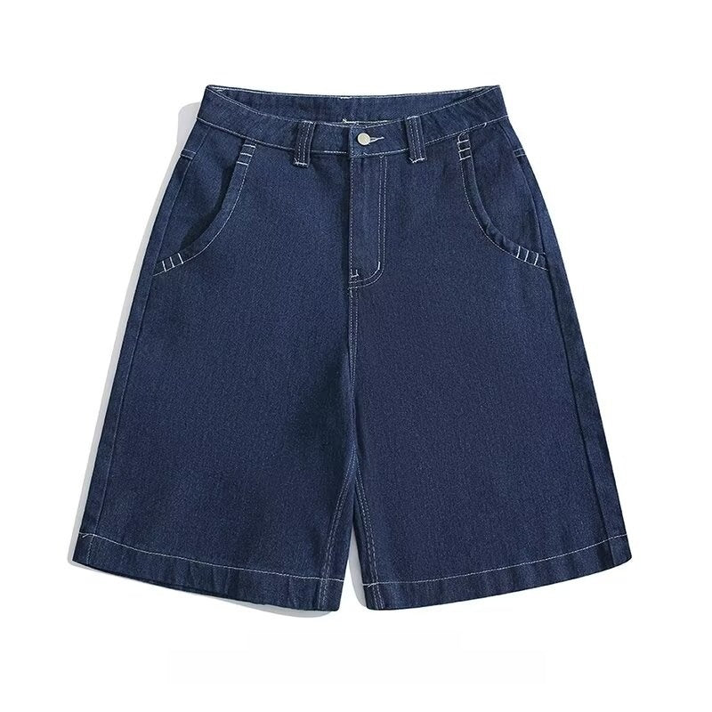 Over-the-knee Embroidered Denim Shorts