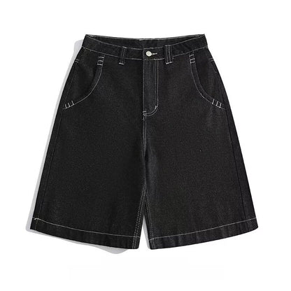 Over-the-knee Embroidered Denim Shorts