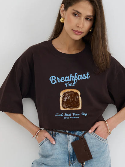Oversize Bread Print Cotton T-shirt