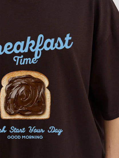 Oversize Bread Print Cotton T-shirt